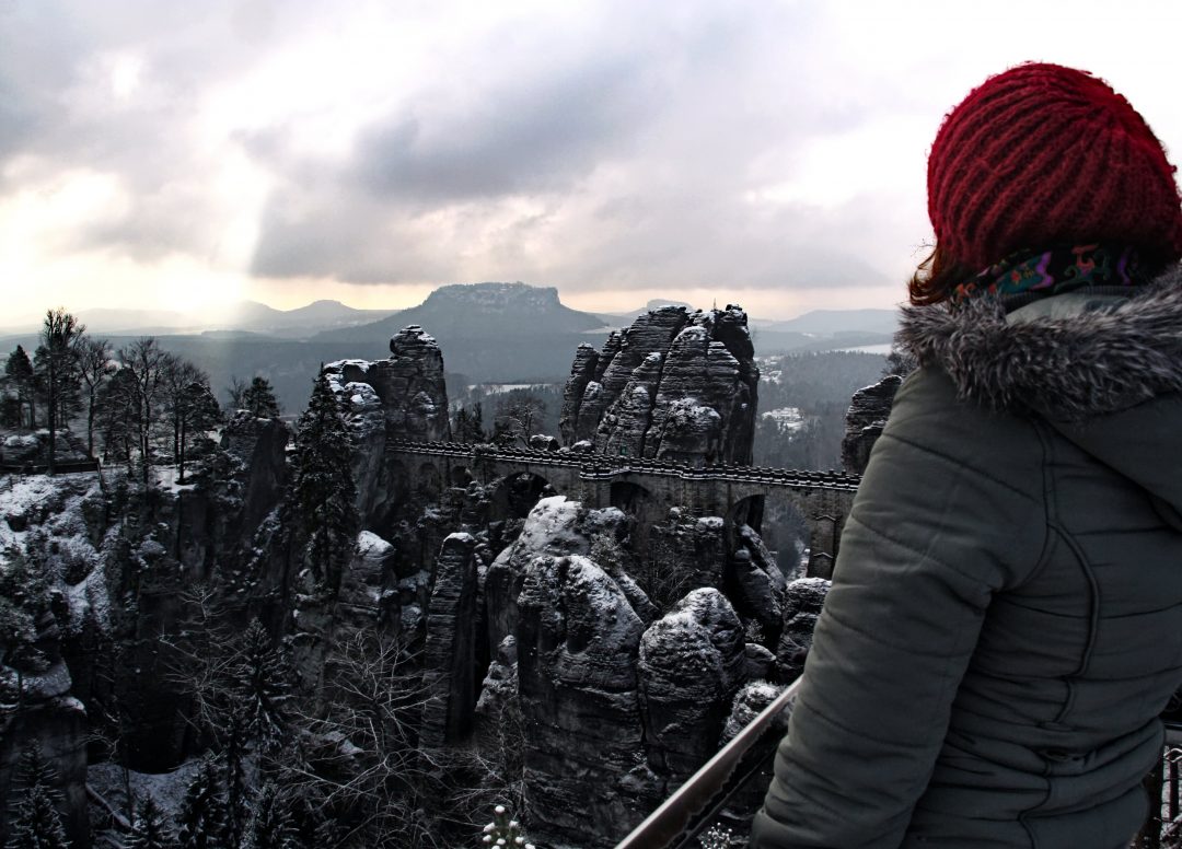 Sächsische Schweiz, Elbsandsteingebirge, Bastei, Basteibrücke, Rathen, Winter, Wandern