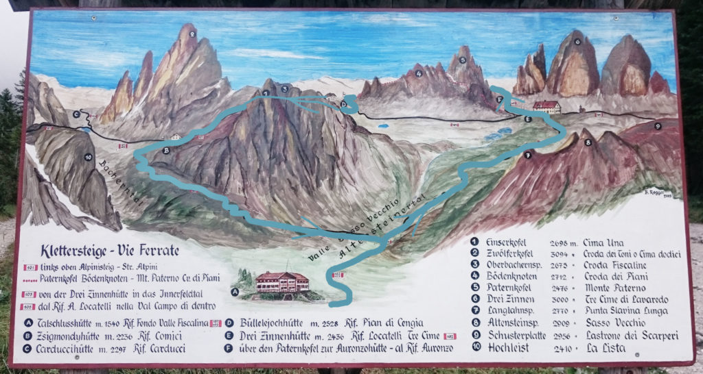 In Türkis meine Route der Drei Zinnen Wanderung