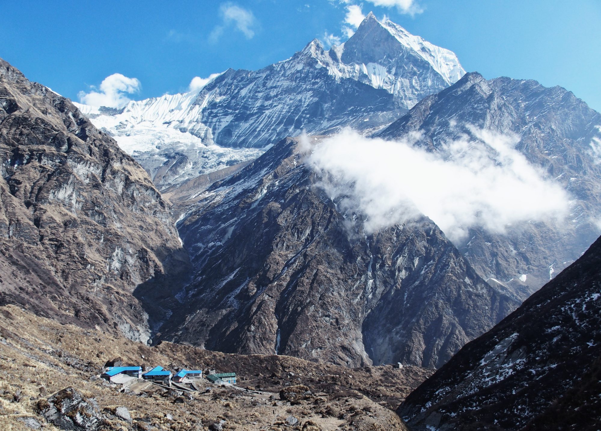 Blick zurück zum Machapuchare Base Camp Nepal
