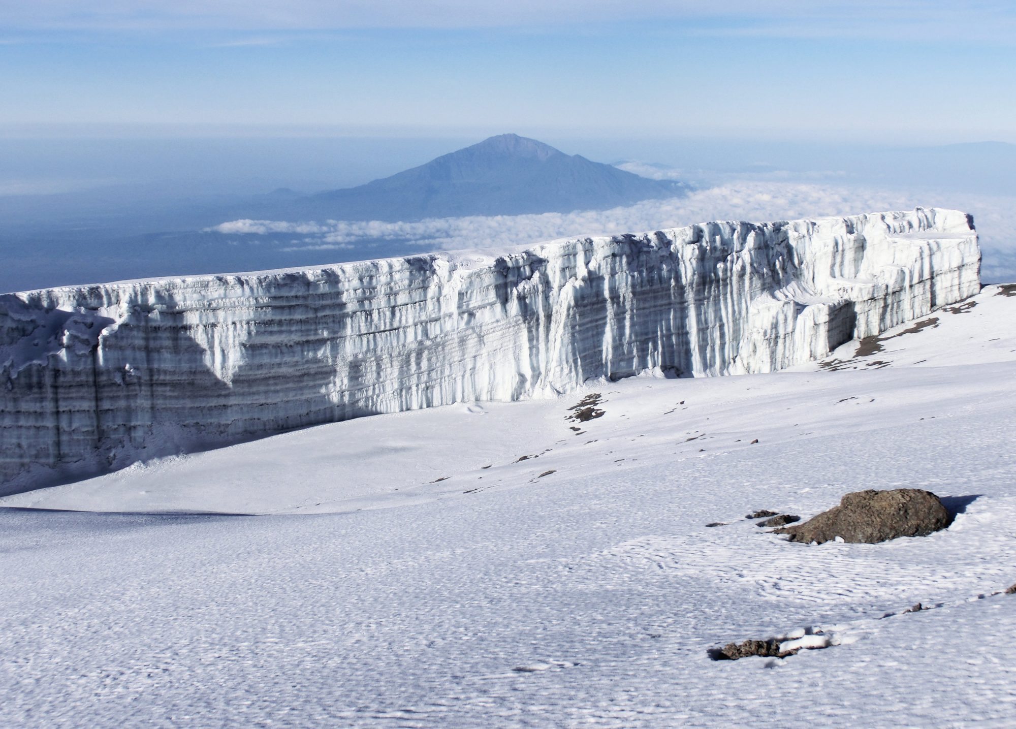 Gletscher und Mount Meru vom Kilimandscharo, Kilimandscharo besteigen, Tansania, Afrika, Kilimandscharo Tour, Erfahrungsbericht, Machame Route