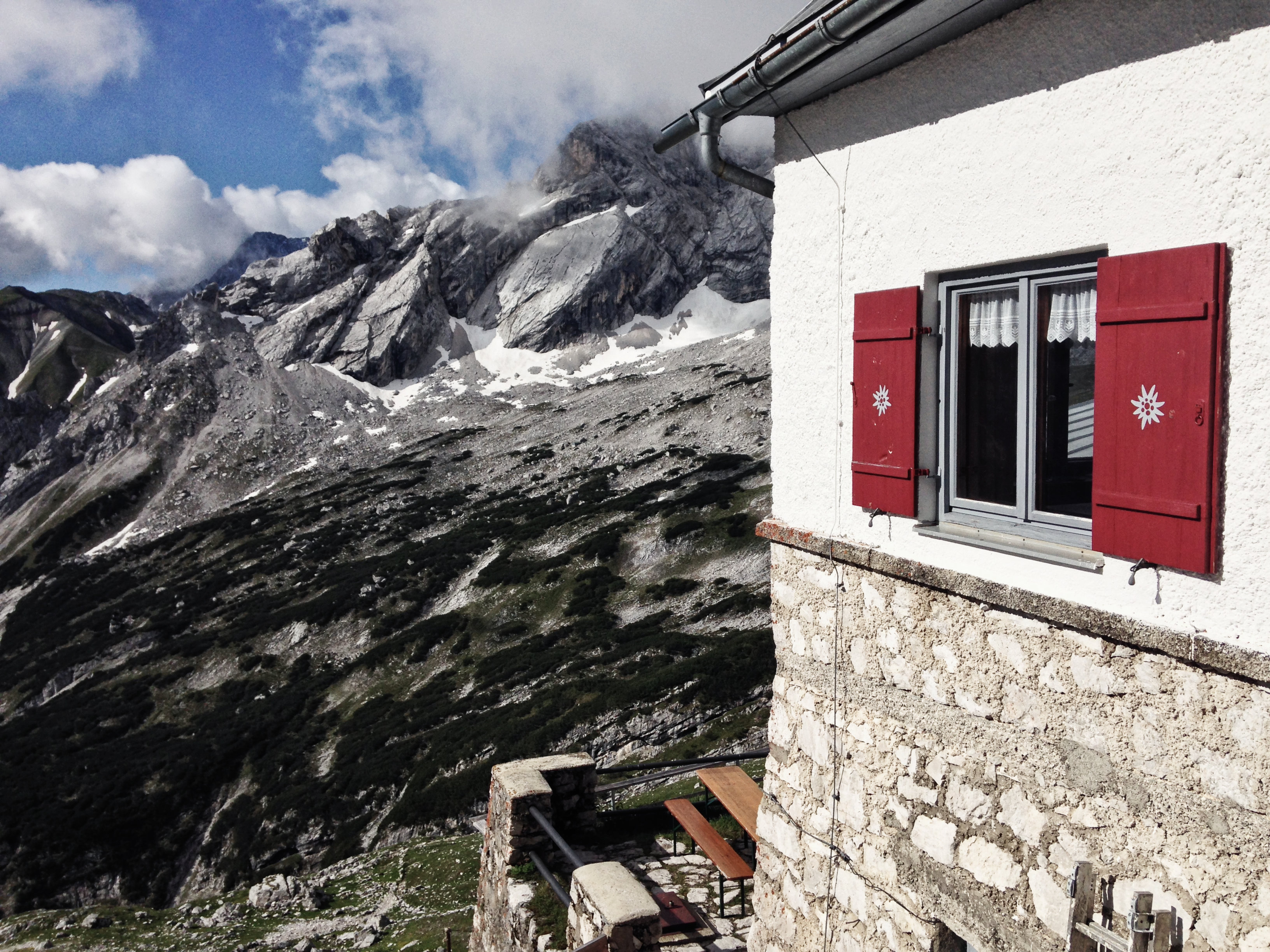 Blick von der KnorrhütteDurchs Reintal auf die Zugspitze Hüttentour Fjella