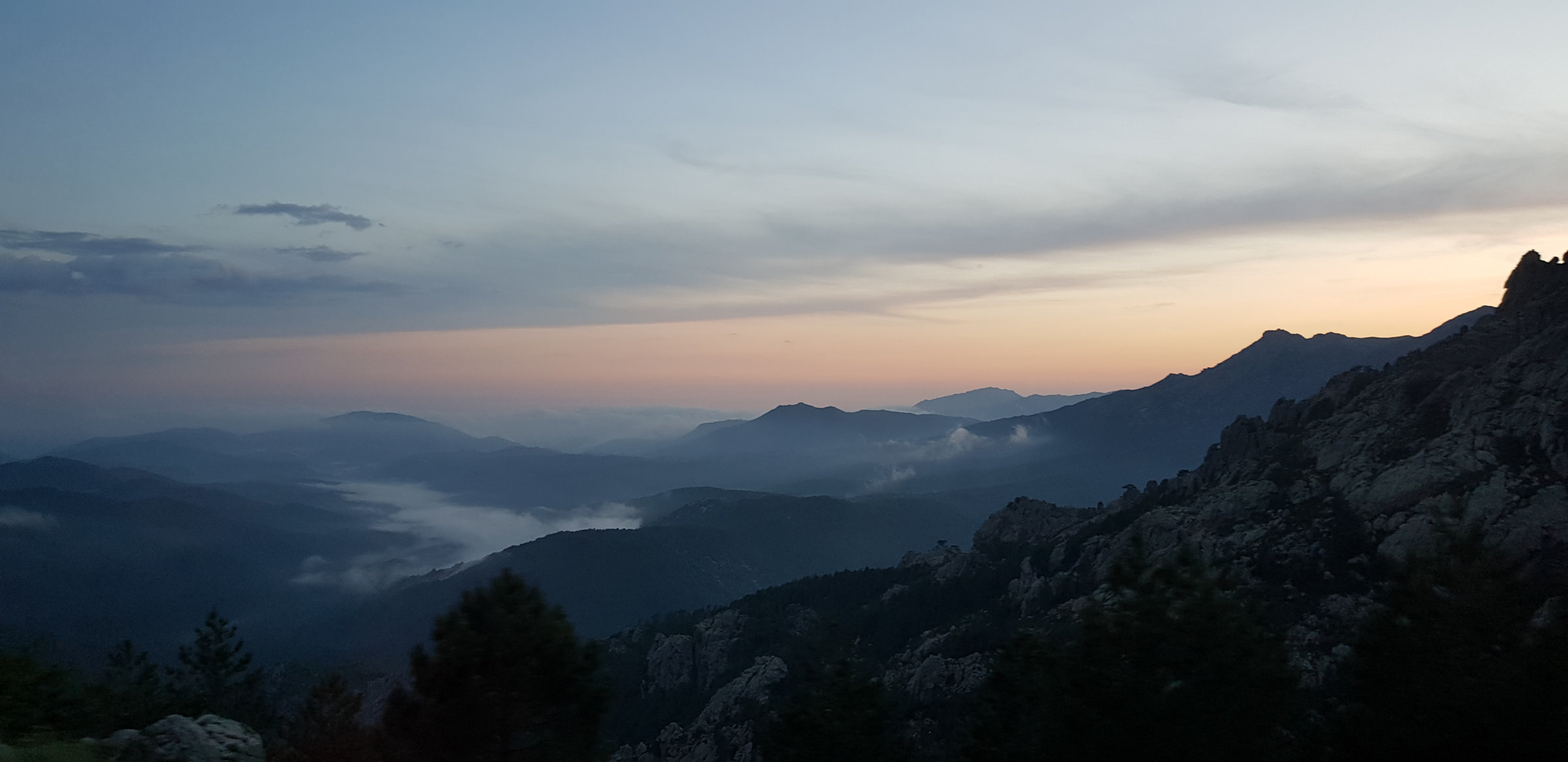 Sonnenuntergang am Col de Bavella, Korsika, GR20 Weitwanderweg, Wandern, Berge, Frankreich