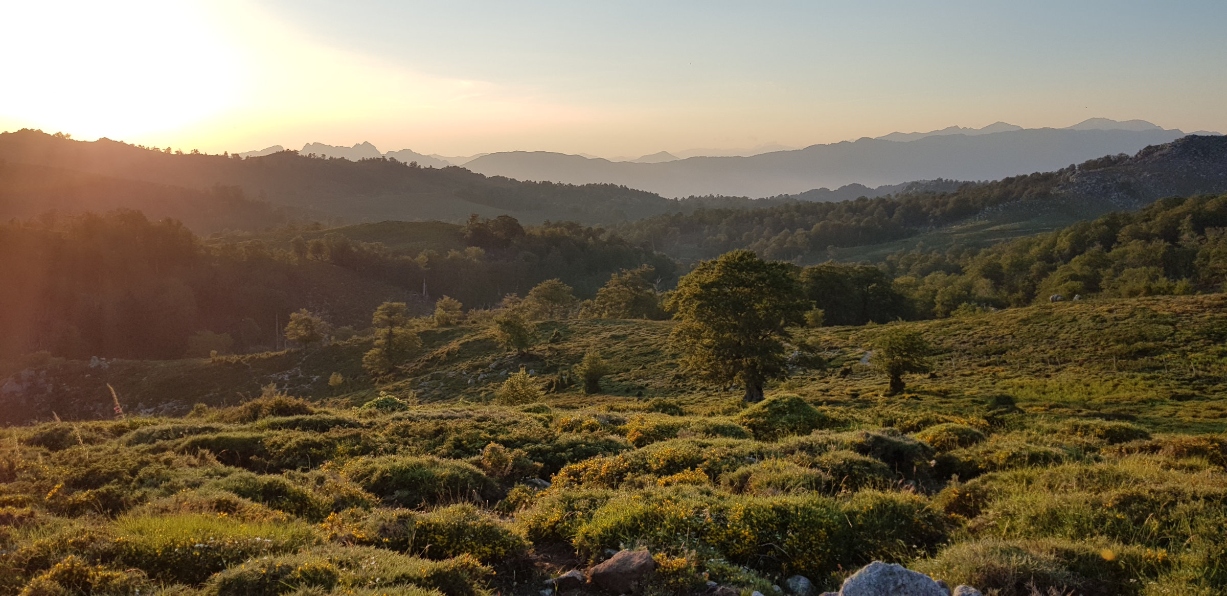 Abendstimmung an der Bergerie de Croci, Korsika, GR20 Weitwanderweg, Wandern, Berge, Frankreich