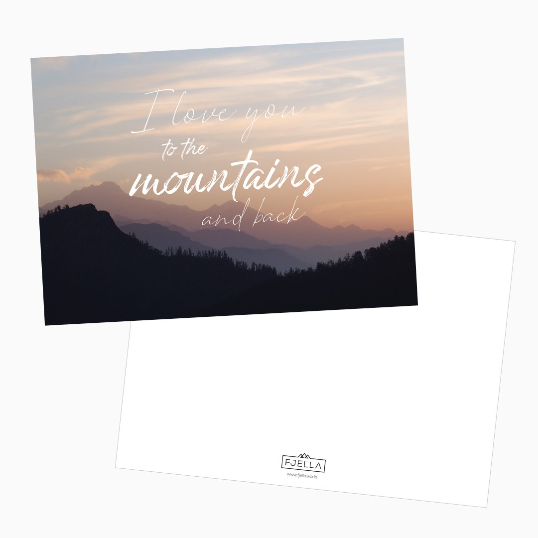 To the mountains and back Postkarte mit Rückseite Webseite 2020 I love you to the mountains and back Postkarte Valentinstag Bergfans