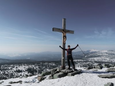 Auf dem Lusengipfel, Winterwanderung auf den Lusen, Schneeschuhwandern Bayerischer Wald