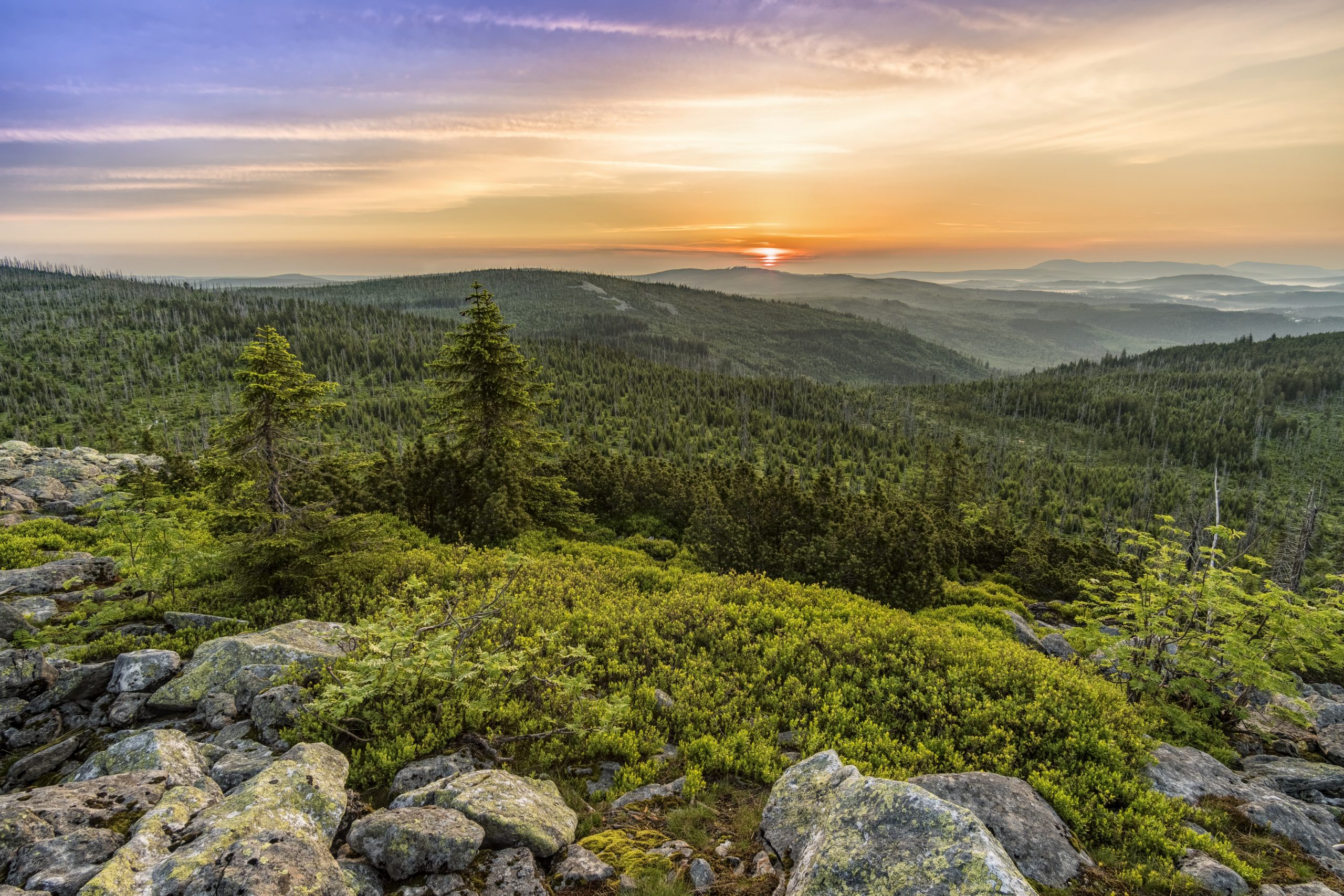 Sonnenuntergang im Bayerischen Wald, Goldsteig, Wandern im Frühling, Wanderideen Frühling, Wanderungen Frühling, Weitwanderweg Frühling